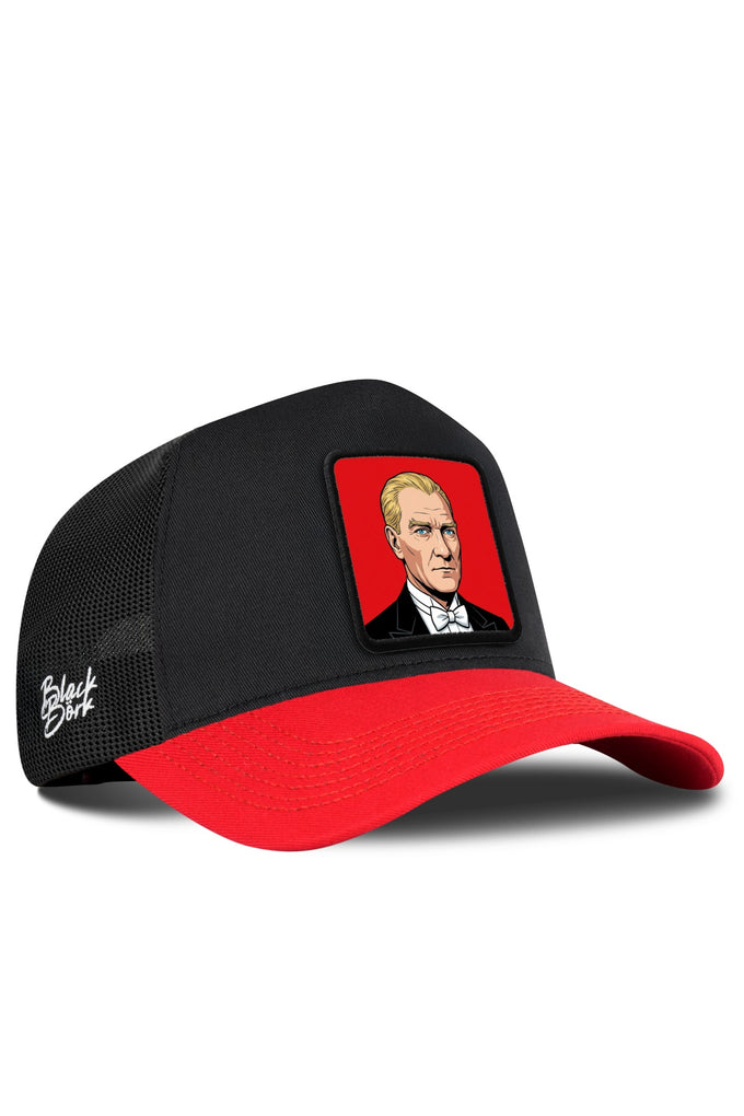 Mustafa Kemal Atatürk Logolu Kırmızı-Siyah Trucker Şapka