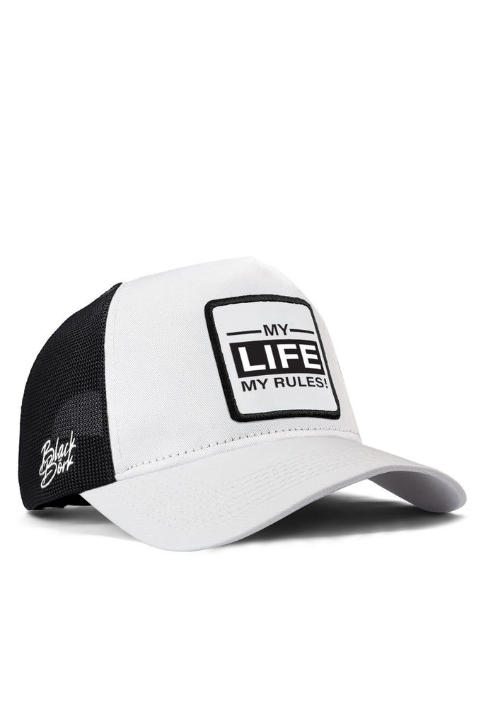 my-life-my-rules-logolu-beyaz-siyah-trucker-sapka-5652 - BlackBörk TR