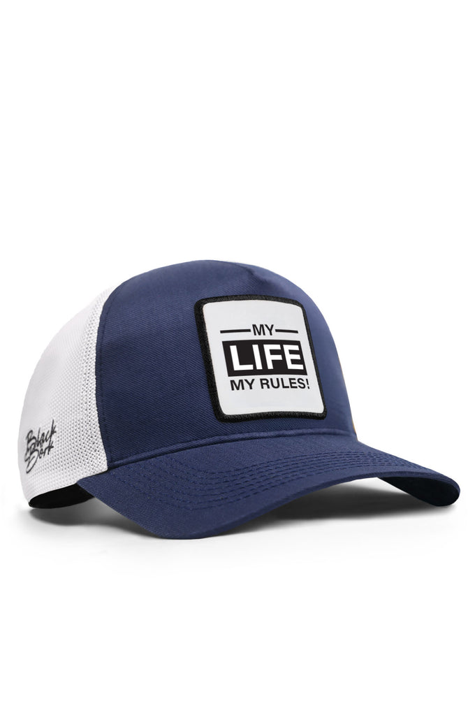 my-life-my-rules-logolu-cordura-lacivert-beyaz-trucker-sapka-4396 - BlackBörk TR