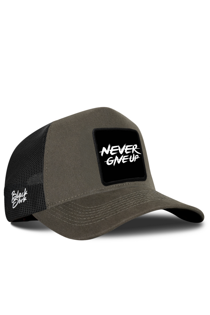 Never Give Up Logo Olive-Black Trucker Cap 