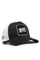 Never Settle Logolu Cordura Siyah-Beyaz Trucker Şapka
