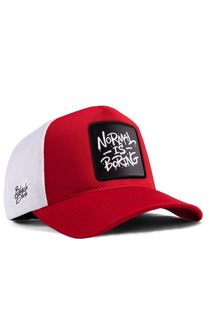 normal-is-boring-logolu-kirmizi-beyaz-trucker-sapka-2369 - BlackBörk TR