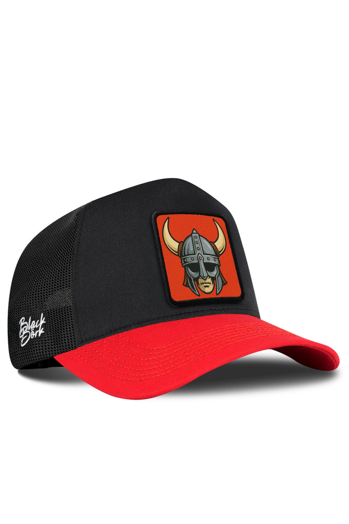 Norveç Logolu Kırmızı-Siyah Trucker Şapka