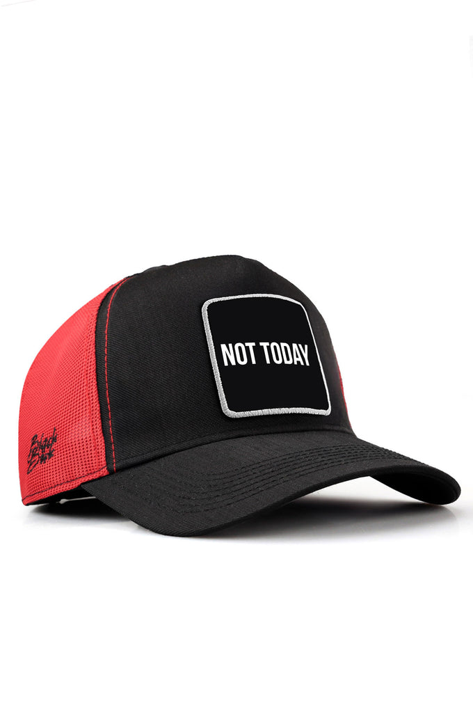not-today-logolu-cordura-siyah-kirmizi-trucker-sapka-5675 - BlackBörk TR