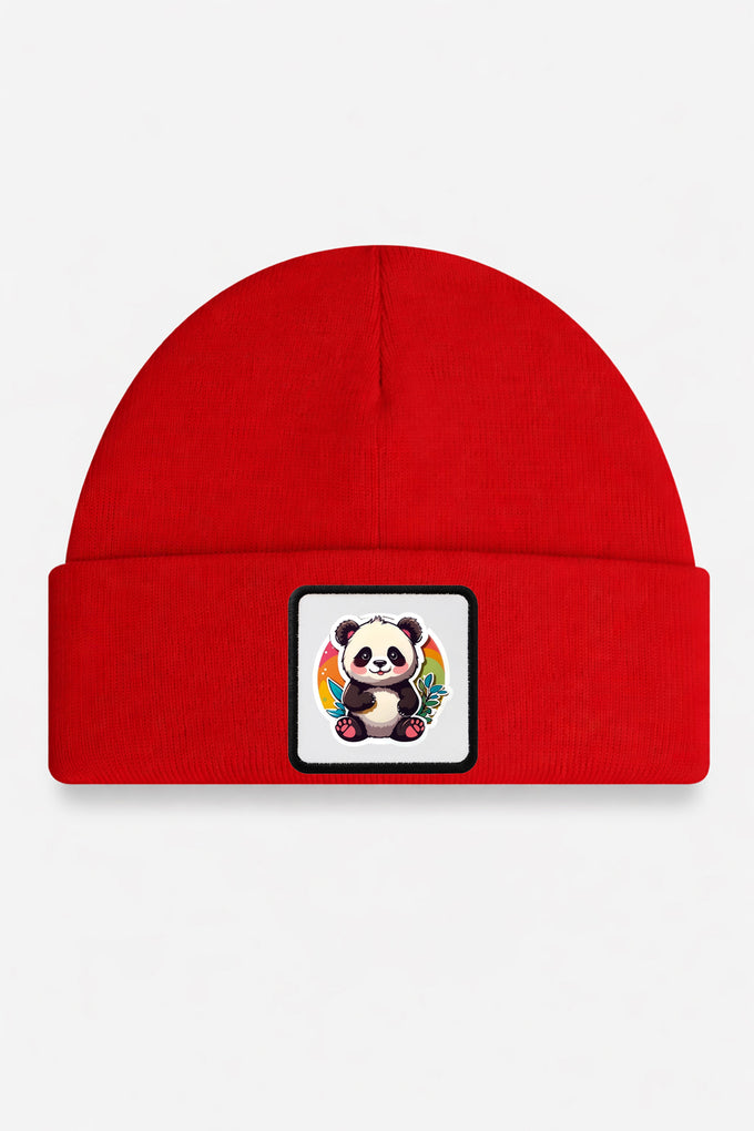 Red Kids' Beanie with Panda Logo