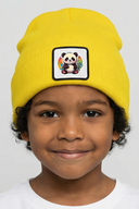 Yellow Kids' Beanie with Panda Logo