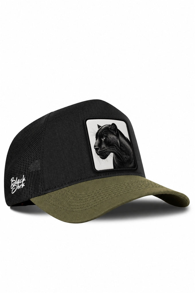 Panter Logolu Cordura Haki-Siyah Trucker Şapka