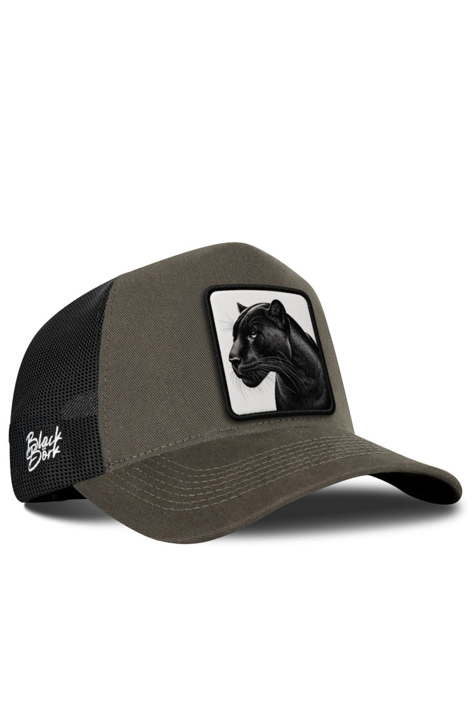 Panter Logolu Haki-Siyah Trucker Şapka