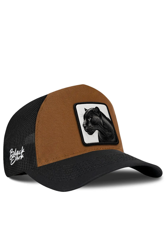 Panter Logolu Siyah-Camel Trucker Şapka