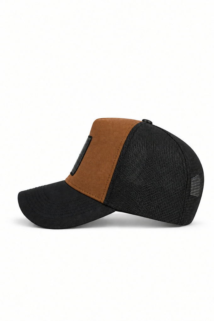 Panther Logo Black-Camel Trucker Cap
