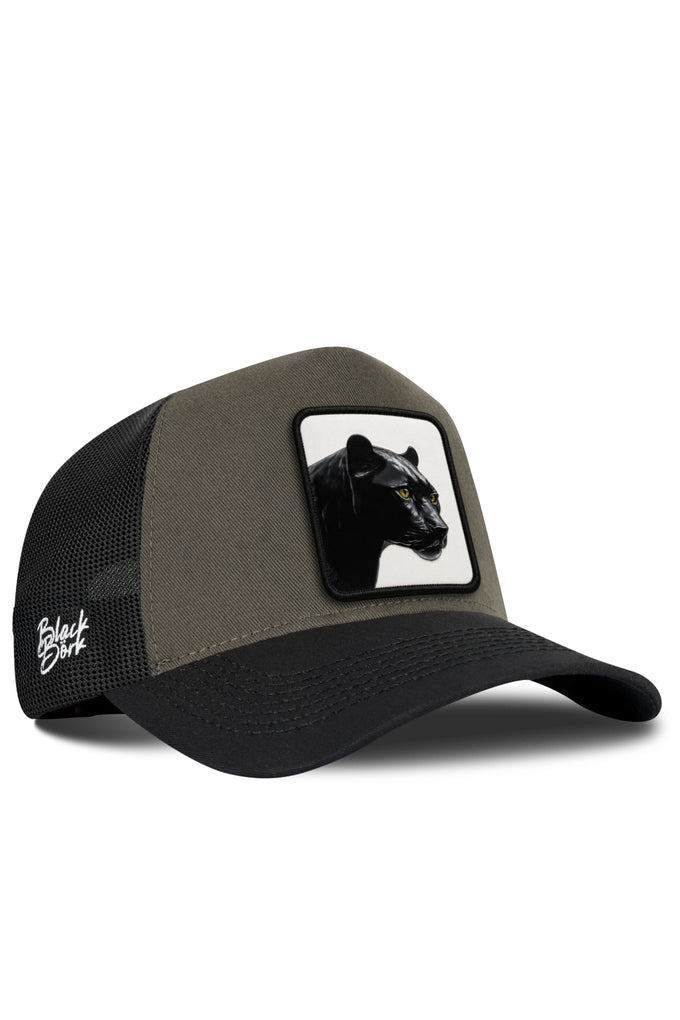 Black-Khaki Trucker Cap with Panther Logo