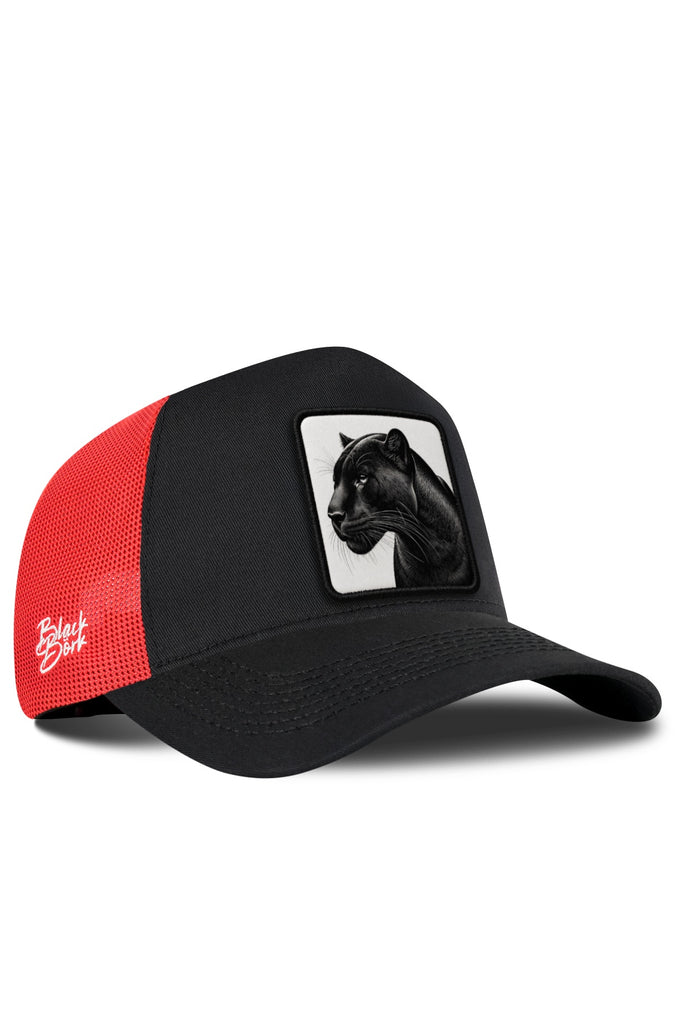 Panter Logolu Siyah-Kırmızı Trucker Şapka