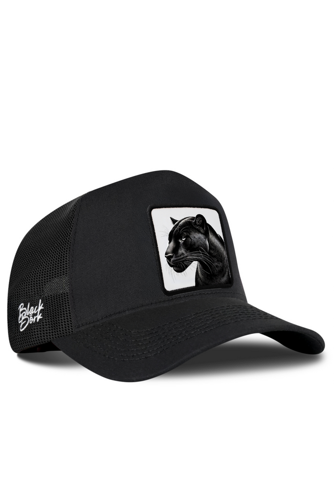 Black Trucker Cap with Panther Logo