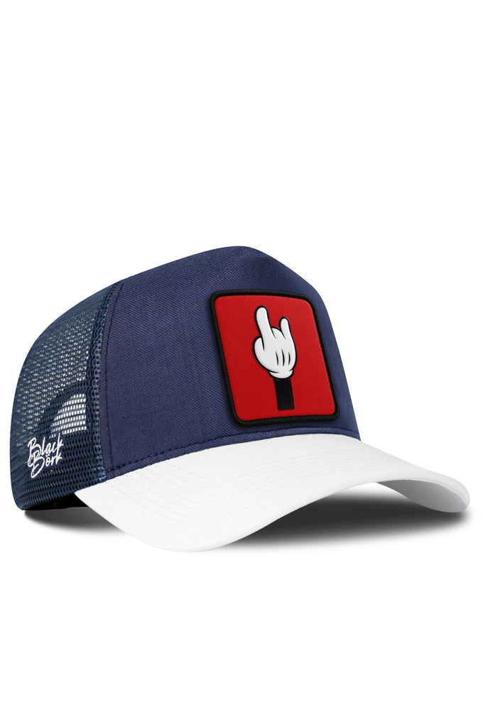 Parmak Logolu Cordura Beyaz-Lacivert Trucker Şapka