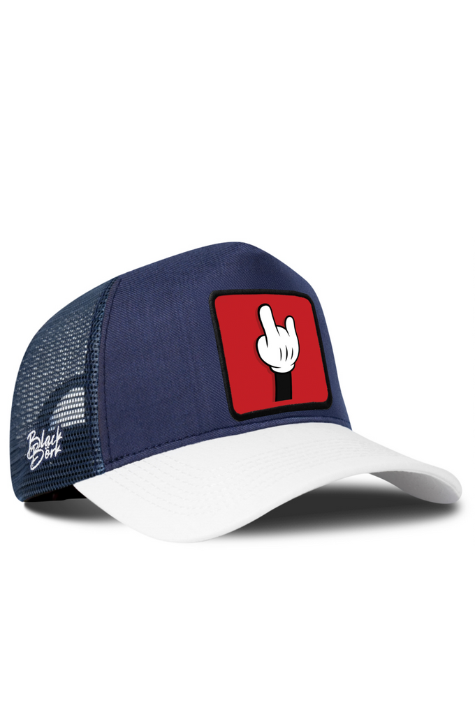Parmak Logolu Cordura Beyaz-Lacivert Trucker Şapka