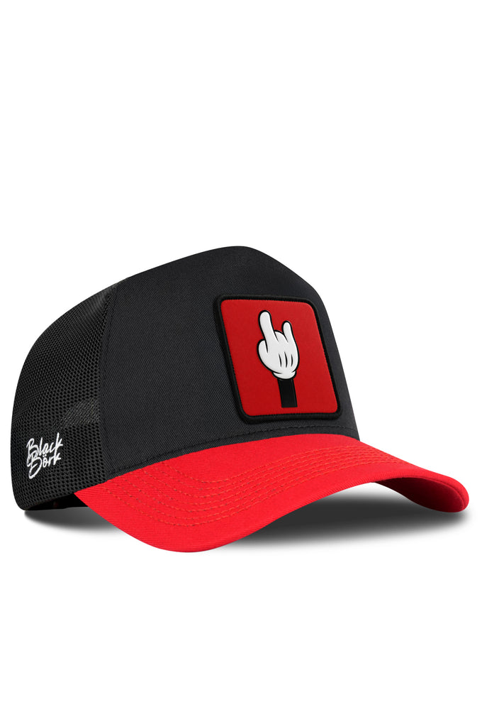 Parmak Logolu Kırmızı-Siyah Trucker Şapka