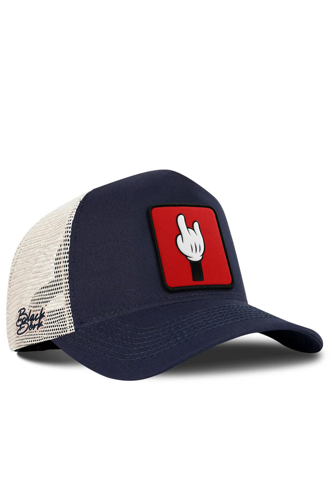 Parmak Logolu Lacivert-Bej Trucker Şapka