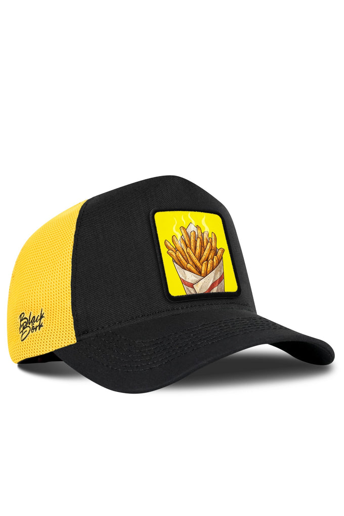 Patates Kızartması Logolu Cordura Siyah-Sarı Trucker Şapka