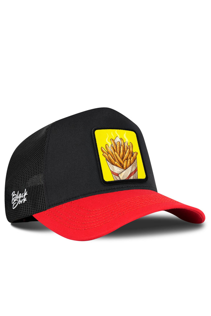 Patates Kızartması Logolu Kırmızı-Siyah Trucker Şapka