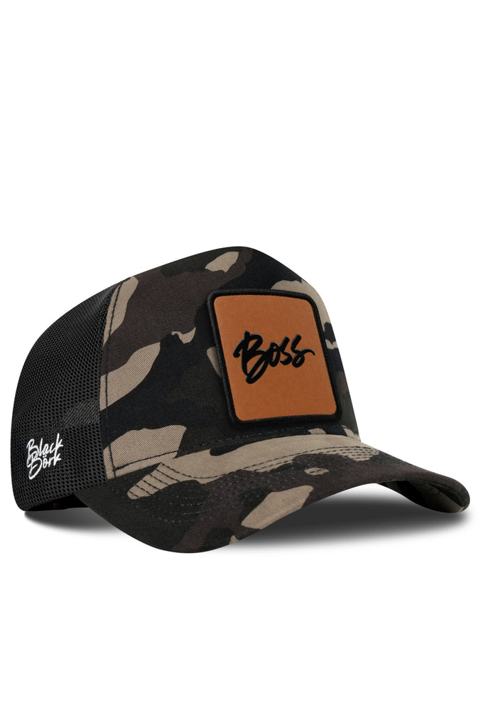 Patron Logolu Kamuflaj-Siyah Trucker Şapka