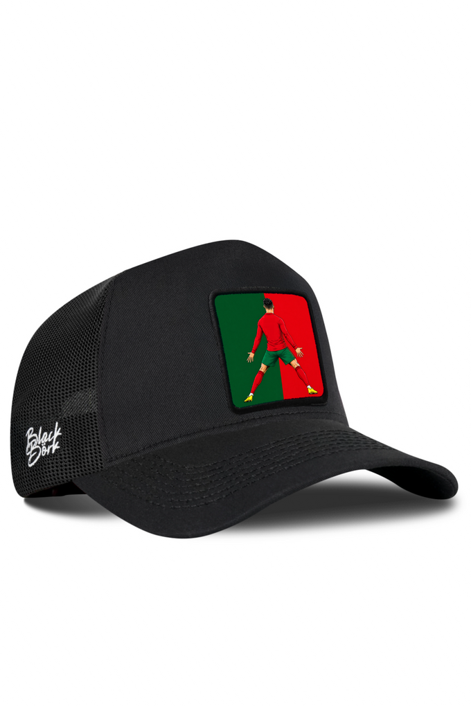 Portekiz Logolu Siyah Trucker Şapka