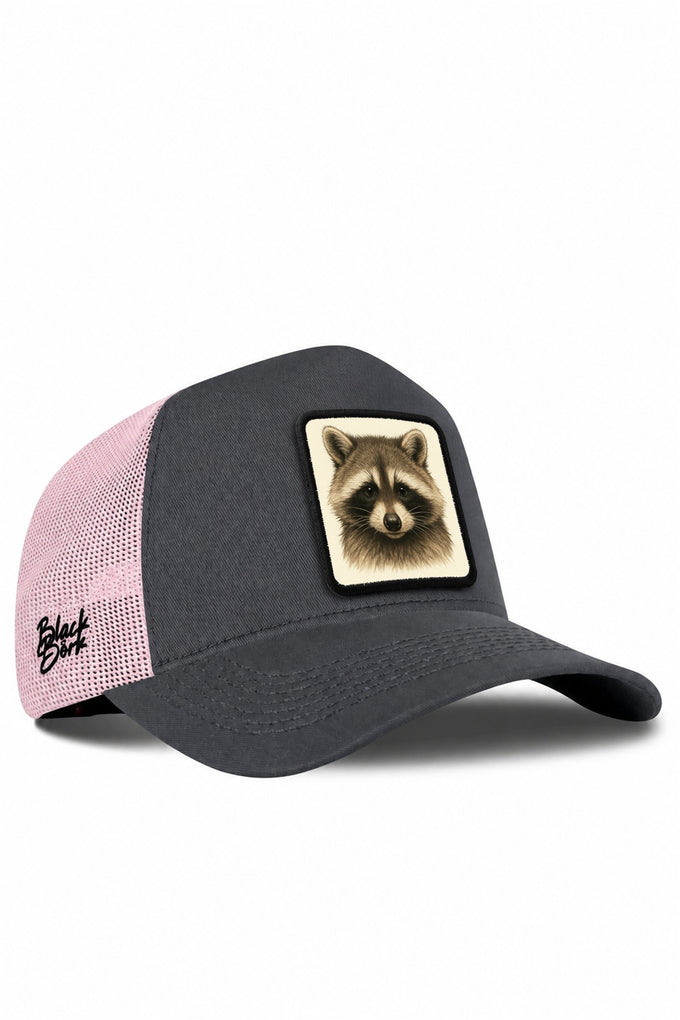 Rakun Logolu Antrasit-Pembe Trucker Şapka