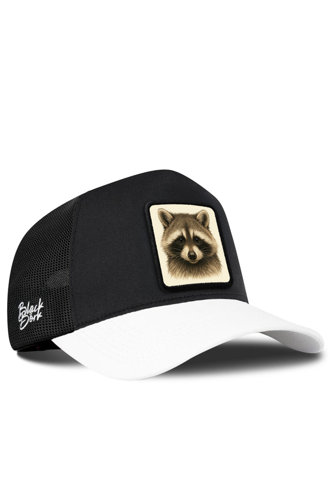 Rakun Logolu Beyaz-Siyah Trucker Şapka