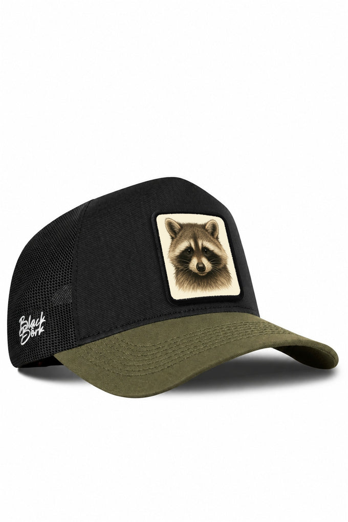 Rakun Logolu Cordura Haki-Siyah Trucker Şapka