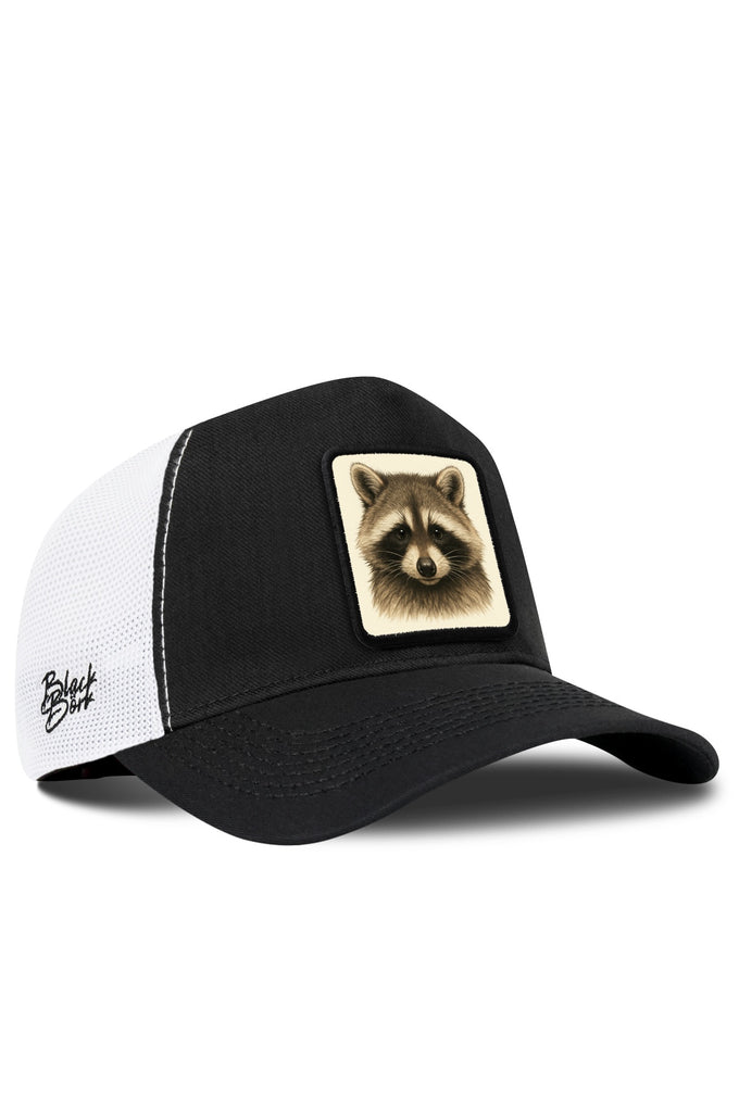 Rakun Logolu Cordura Siyah-Beyaz Trucker Şapka