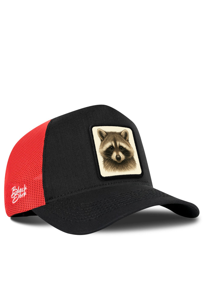 Rakun Logolu Cordura Siyah-Kırmızı Trucker Şapka