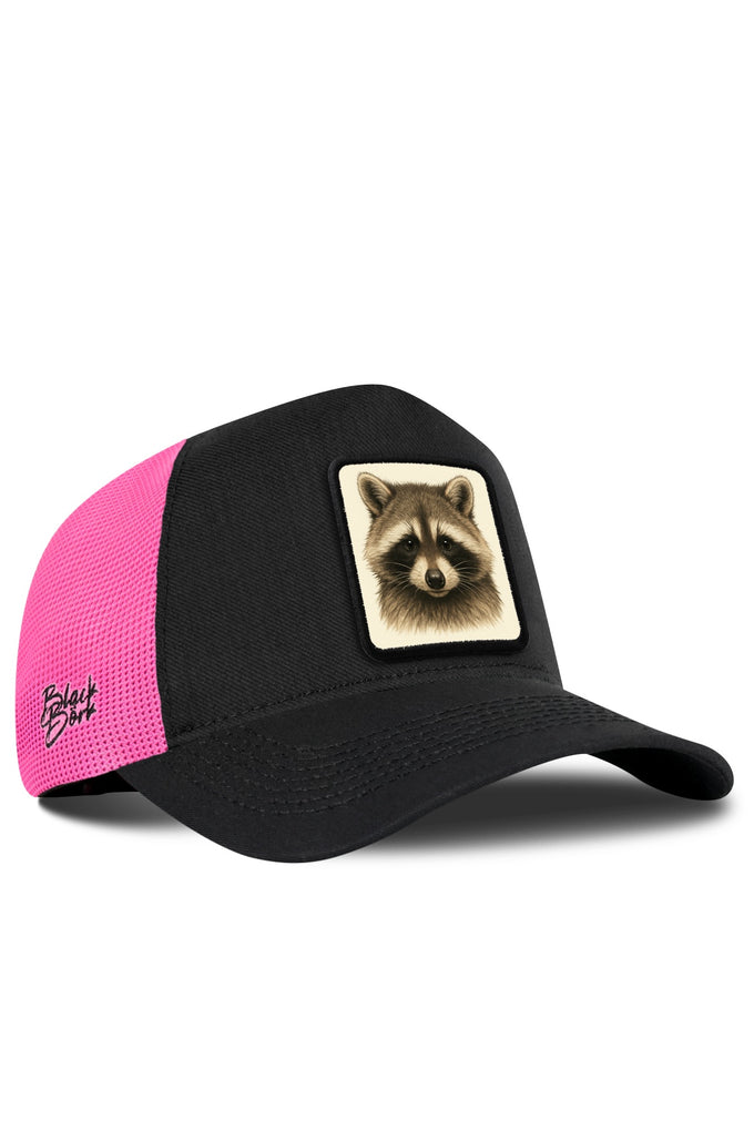 Rakun Logolu Cordura Siyah-Pembe Trucker Şapka