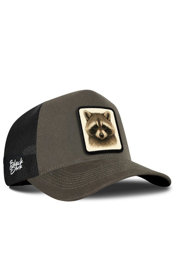 Rakun Logolu Haki-Siyah Trucker Şapka