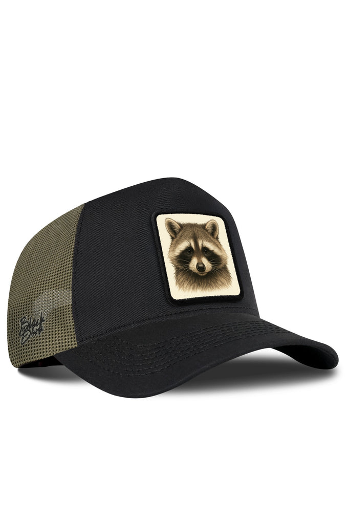 Rakun Logolu Haki-Siyah Trucker Şapka
