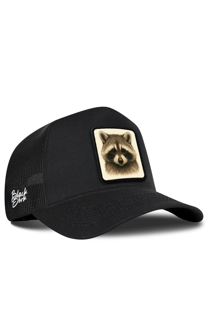 Rakun Logolu Siyah Trucker Şapka