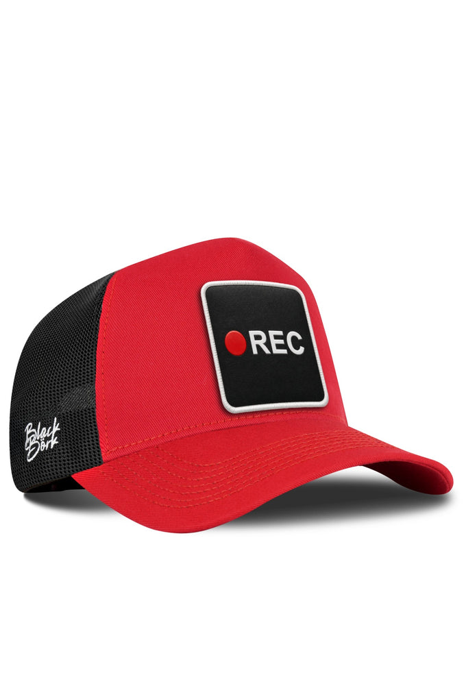 Rec Logolu Kırmızı-Siyah Trucker Şapka