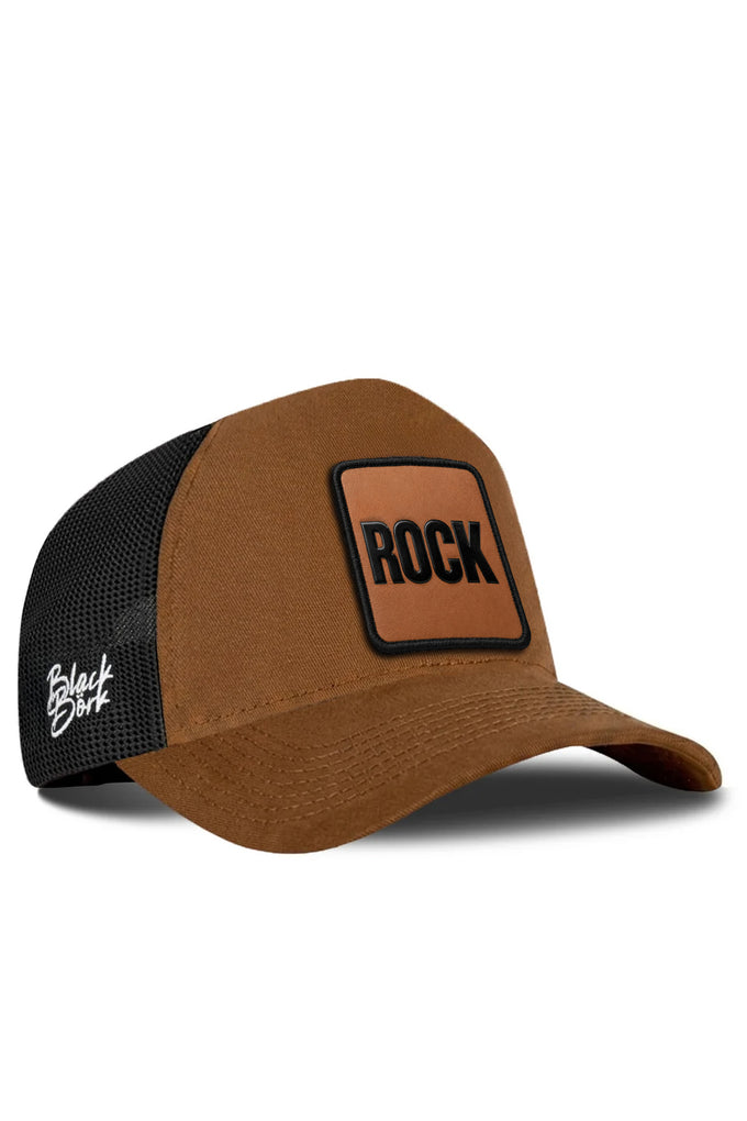 Rock Logolu Camel-Siyah Trucker Şapka