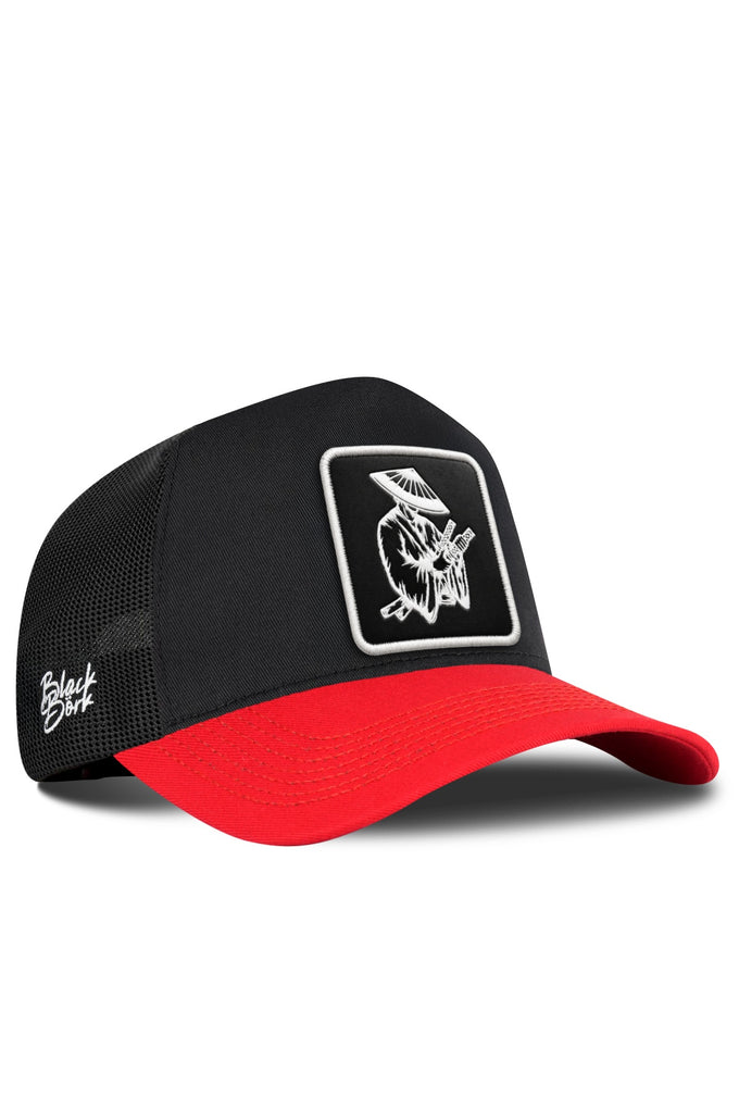 Red-Black Trucker Cap with Samurai Logo
