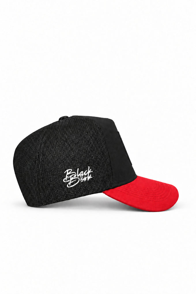 Red-Black Trucker Cap with Samurai Logo