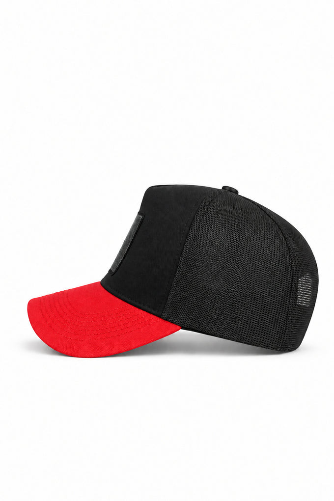Red-Black Trucker Cap with Samurai Logo
