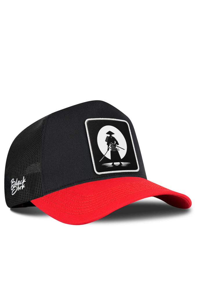 Samuray Logolu Kırmızı-Siyah Trucker Şapka