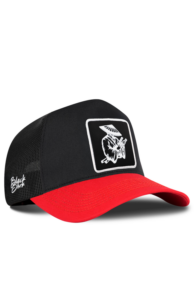 Red-Black Trucker Cap with Samurai Logo