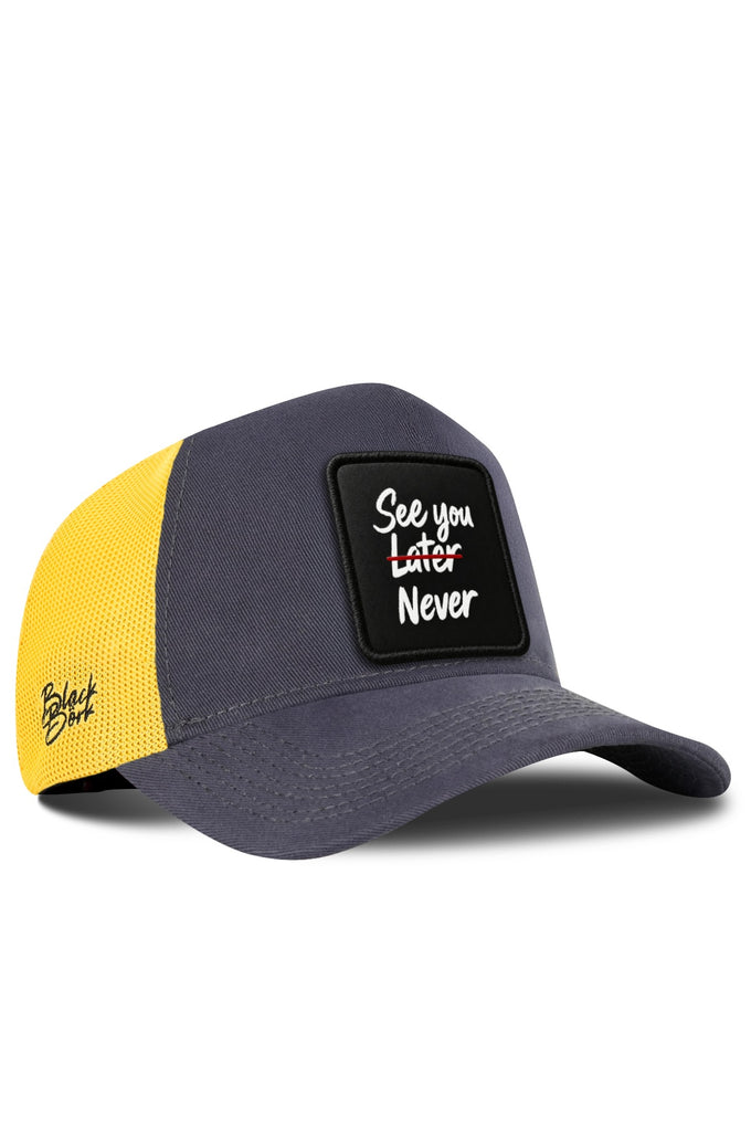 See You Later Never Logo Anthracite-Yellow Trucker Cap