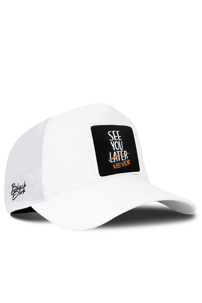 See You Later Never Logolu Beyaz Trucker Şapka