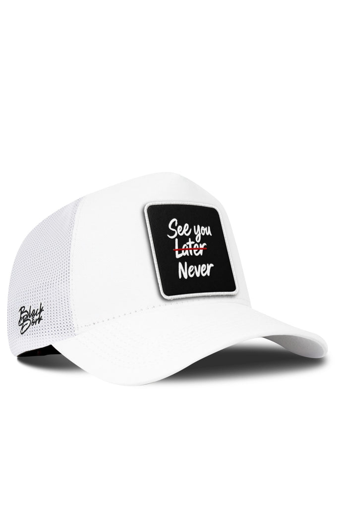 See You Later Never Logo White Trucker Cap