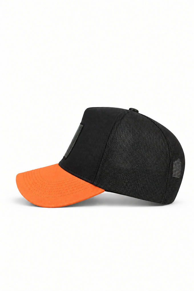See You Later Never Logo Brick-Black Trucker Cap