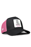 See You Later Never Logolu Siyah-Pembe Trucker Şapka