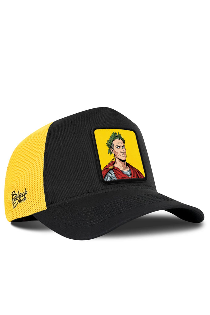 Sezar Logolu Cordura Siyah-Sarı Trucker Şapka