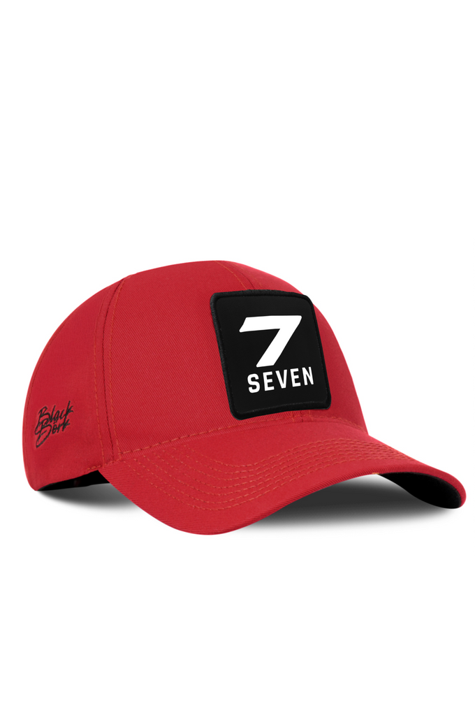 Red Baseball Cap with Six Number 7 Logo