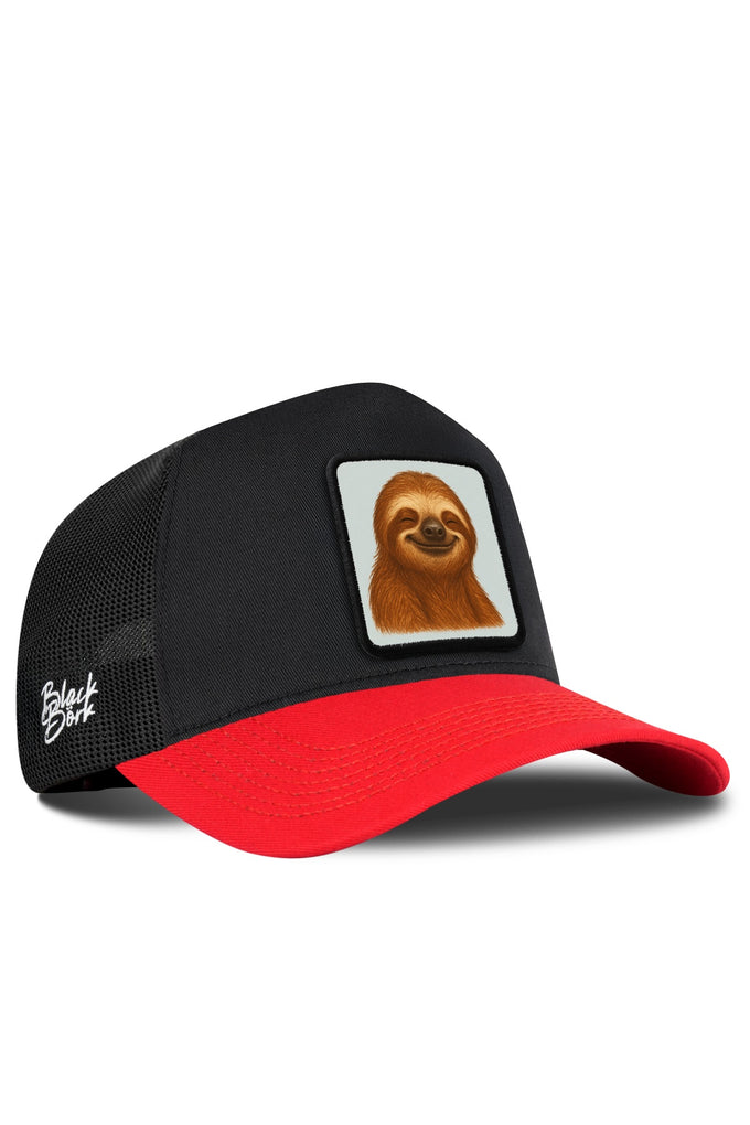 Tembel Hayvan Logolu Kırmızı-Siyah Trucker Şapka