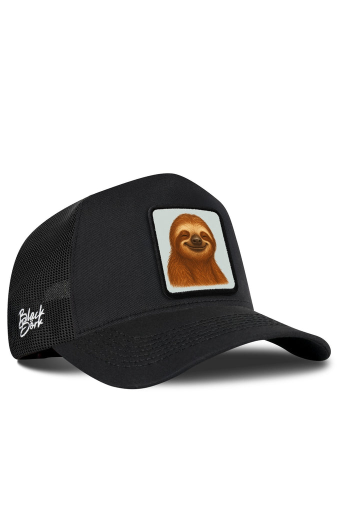 Tembel Hayvan Logolu Siyah Trucker Şapka